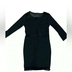 donna mizani black Sz m Sheer Mesh Long Sleeve Office Siren Crew Neck